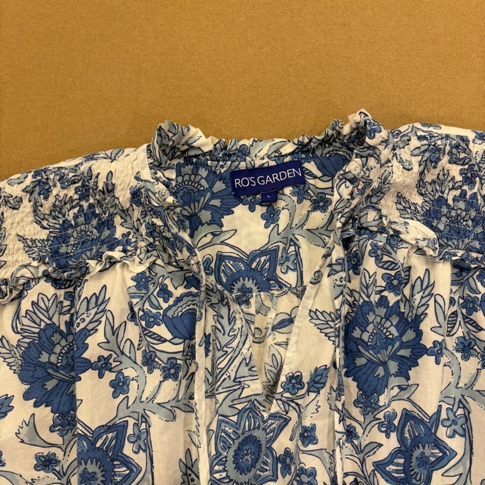 Ro’s Garden Leticia Hollie Shirt Blue & White 100% Cotton Size Large Tuckernuck - Picture 4 of 11